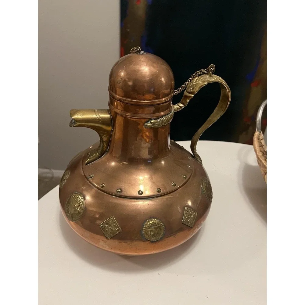 Vtg Middle East Copper / Brass Tea Pot Mystic Brass Creatures Approx 11" height - Picture 12 of 15